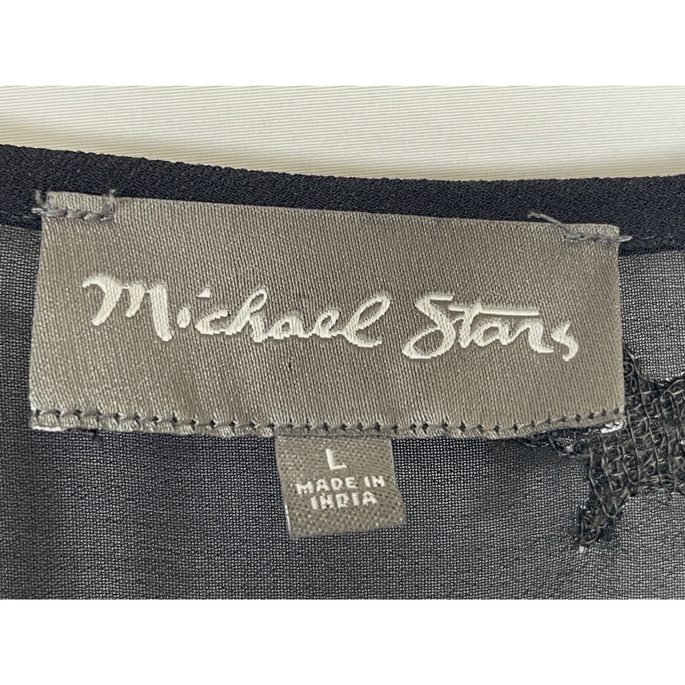 Michael Stars  Embroidered V-Neck Bell Sleeve Top L Black Boho Whimsigoth Witchy - Picture 3 of 12